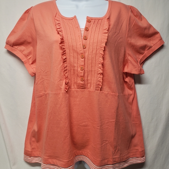 NWT Reference Point 2 1X Peach SS Layered Look with Ruffles Polo Style Top - Picture 1 of 9
